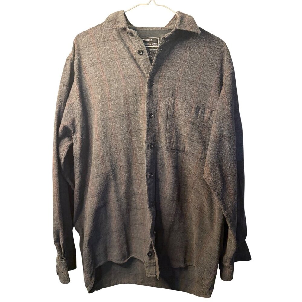 National Outfitters Mens Button Down Shirt 2XL Plaid Long Sleeve Pocket Casual